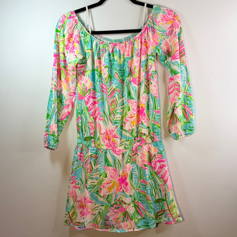 Lilly Pulitzer Cyla Long Sleeve Skort Dress Amalfi Blue Leaf It Wild XS
